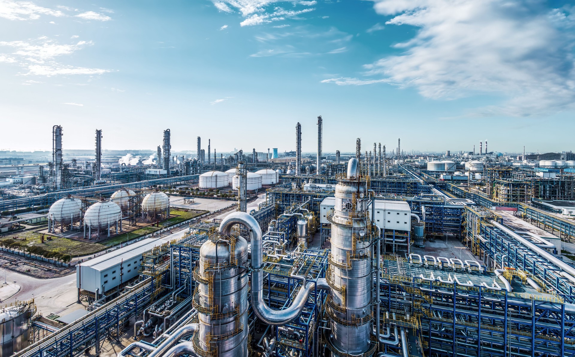 Chemical plant refinery industrial equipment background